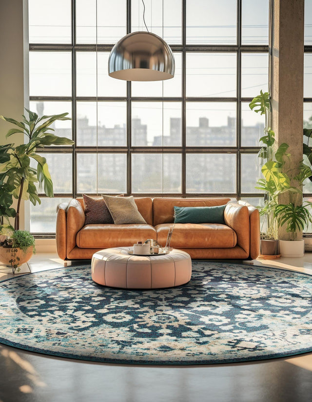 Navy Blue 3' 1 x 3' 1 Penrose Round Area Rug