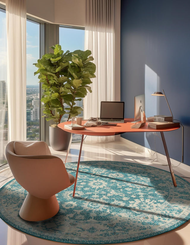 Turquoise 3' 1 x 3' 1 Penrose Round Area Rug