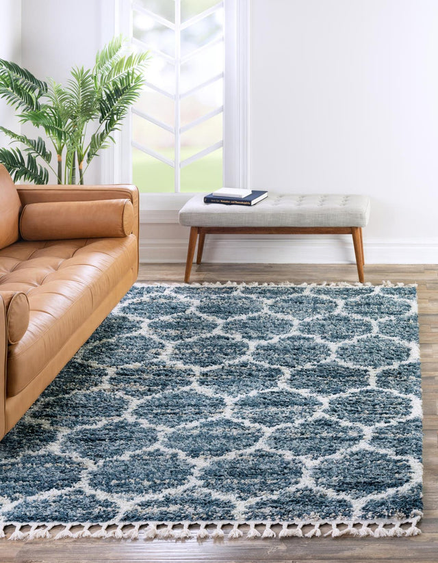 Blue 4' 1 x 6' 1 Hygge Shag Rectangle Area Rug Thick Soft Touch Fluffy & Plush Shaggy Pile 100% Polypropylene With Jute Backing Modern Carpet for Sale at Rug Engine