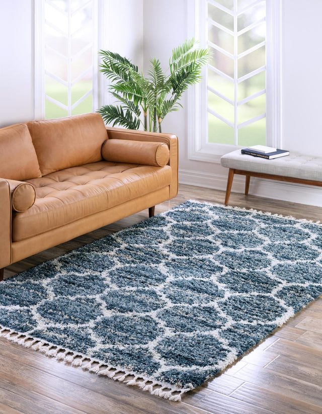 Blue 4' 1 x 6' 1 Hygge Shag Rectangle Area Rug Thick Soft Touch Fluffy & Plush Shaggy Pile 100% Polypropylene With Jute Backing Modern Carpet for Sale at Rug Engine