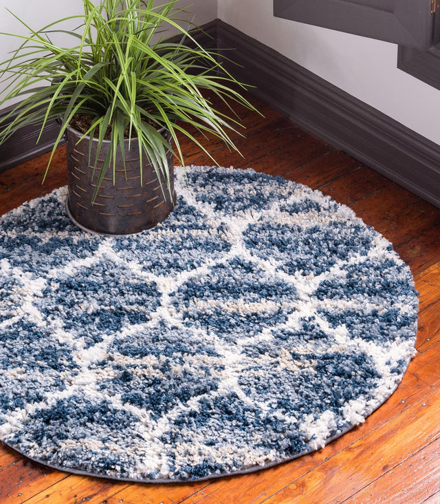 Blue 5' x 5' Hygge Shag Round Area Rug Thick Soft Touch Fluffy & Plush Shaggy Pile 100% Polypropylene With Jute Backing Modern Carpet for Sale at Rug Engine