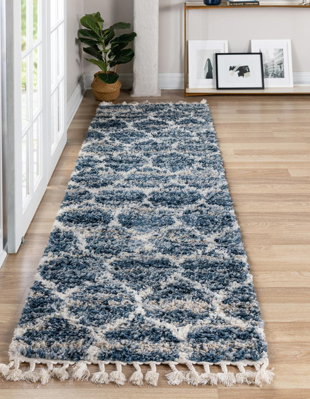 Blue 2' 2 x 6' 1 Hygge Shag Runner Area Rug Thick Soft Touch Fluffy & Plush Shaggy Pile 100% Polypropylene With Jute Backing Modern Carpet for Sale at Rug Engine