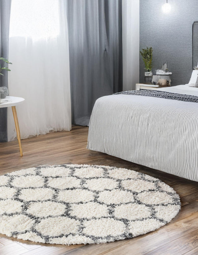 Ivory 5' x 5' Hygge Shag Round Area Rug Thick Soft Touch Fluffy & Plush Shaggy Pile 100% Polypropylene With Jute Backing Modern Carpet for Sale at Rug Engine