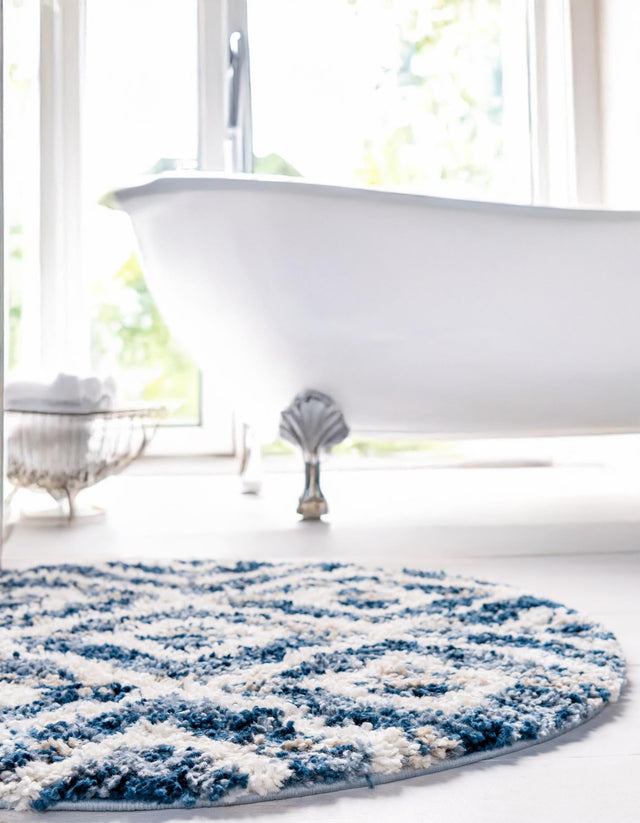 Blue 5' x 5' Hygge Shag Round Area Rug Thick Soft Touch Fluffy & Plush Shaggy Pile 100% Polypropylene With Jute Backing Modern Carpet for Sale at Rug Engine