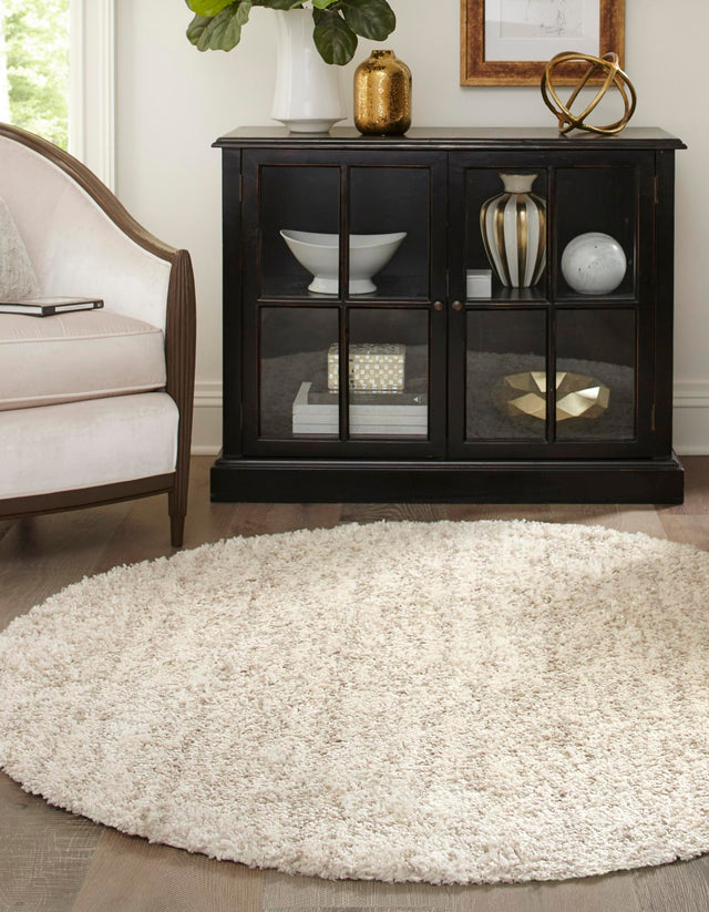 Ivory 7' 1 x 7' 1 Hygge Shag Round Area Rug Thick Soft Touch Fluffy & Plush Shaggy Pile 100% Polypropylene With Jute Backing Modern Carpet for Sale at Rug Engine