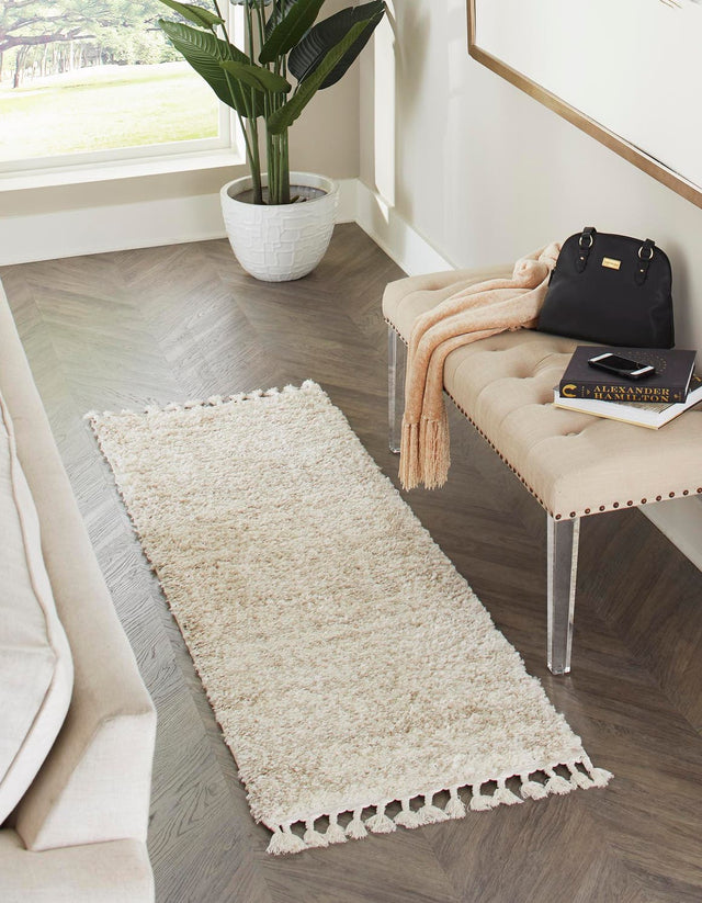 Ivory 2' 7 x 8' 2 Hygge Shag Runner Area Rug Thick Soft Touch Fluffy & Plush Shaggy Pile 100% Polypropylene With Jute Backing Modern Carpet for Sale at Rug Engine