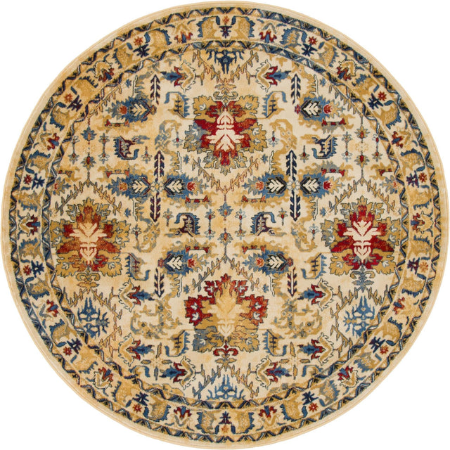 Ivory 5' 3 x 5' 3 District Round Area Rug 100% Polypropylene Easy Clean Stain Resistant Traditional Pattern Classic Carpet for Indoor Dining Living Office for Sale at Rug Engine