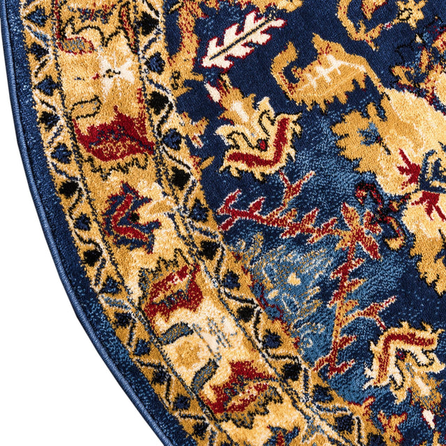 Blue 5' x 5' District Round Area Rug 100% Polypropylene Easy Clean Stain Resistant Traditional Pattern Classic Carpet for Indoor Dining Living Office for Sale at Rug Engine