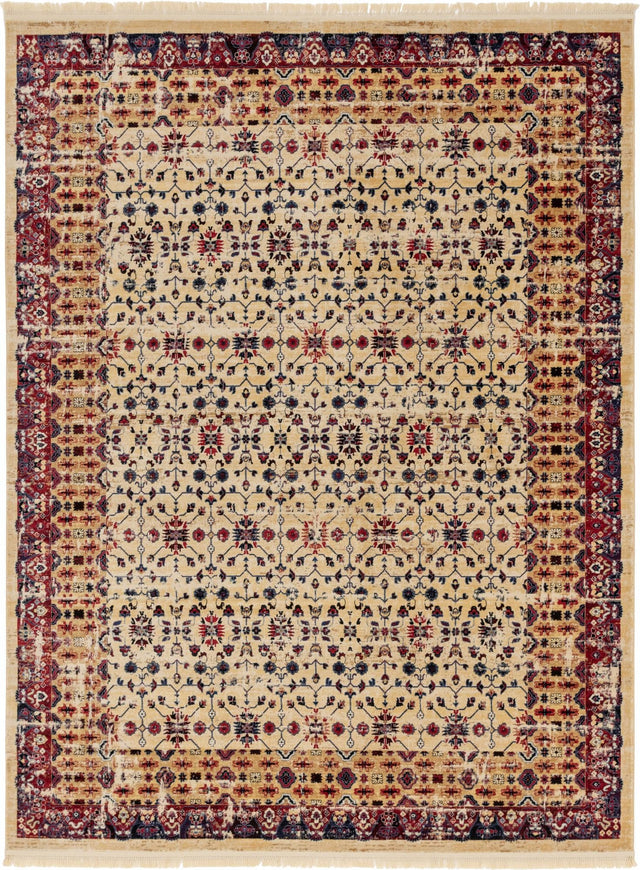 Beige 9' x 12' District Rectangle Area Rug 100% Polypropylene Easy Clean Stain Resistant Traditional Pattern Classic Carpet for Indoor Dining Living Office for Sale at Rug Engine