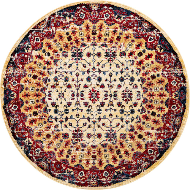 Beige 5' x 5' District Round Area Rug 100% Polypropylene Easy Clean Stain Resistant Traditional Pattern Classic Carpet for Indoor Dining Living Office for Sale at Rug Engine