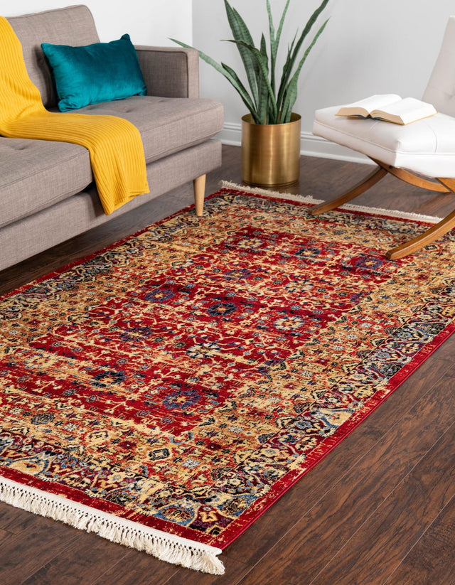 Red 6' x 9' District Rectangle Area Rug 100% Polypropylene Easy Clean Stain Resistant Traditional Pattern Classic Carpet for Indoor Dining Living Office for Sale at Rug Engine
