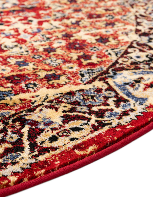 Red 5' x 5' District Round Area Rug 100% Polypropylene Easy Clean Stain Resistant Traditional Pattern Classic Carpet for Indoor Dining Living Office for Sale at Rug Engine