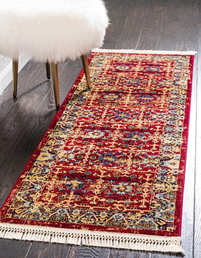 Red 2' 2 x 6' 1 District Runner Area Rug 100% Polypropylene Easy Clean Stain Resistant Traditional Pattern Classic Carpet for Indoor Dining Living Office for Sale at Rug Engine