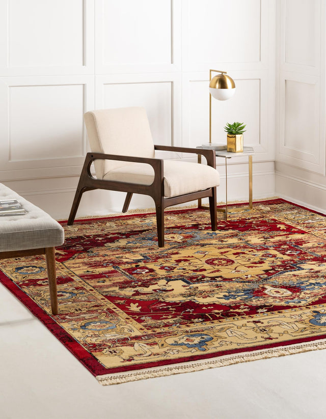 Red 8' x 8' District Square Area Rug 100% Polypropylene Easy Clean Stain Resistant Traditional Pattern Classic Carpet for Indoor Dining Living Office for Sale at Rug Engine