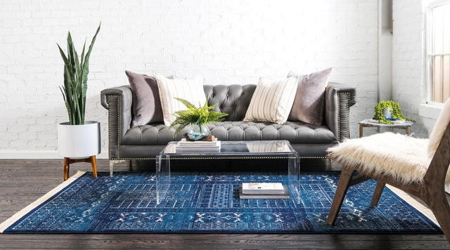 Blue 9' x 12' District Rectangle Area Rug 100% Polypropylene Easy Clean Stain Resistant Traditional Pattern Classic Carpet for Indoor Dining Living Office for Sale at Rug Engine