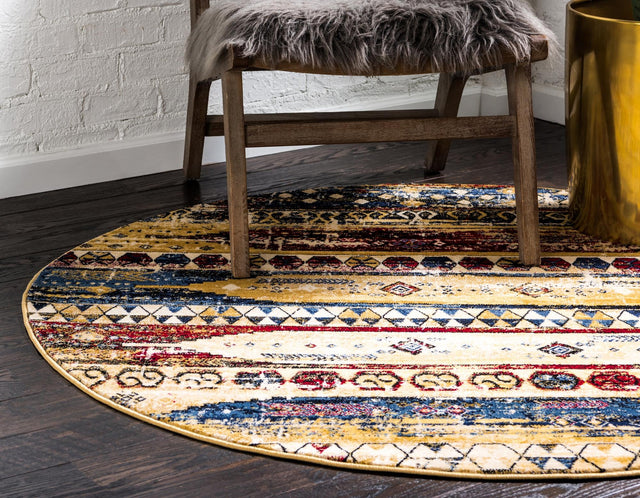 Multicolor 5' x 5' District Round Area Rug 100% Polypropylene Easy Clean Stain Resistant Traditional Pattern Classic Carpet for Indoor Dining Living Office for Sale at Rug Engine