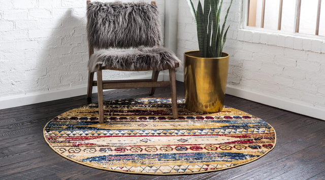 Multicolor 5' x 5' District Round Area Rug 100% Polypropylene Easy Clean Stain Resistant Traditional Pattern Classic Carpet for Indoor Dining Living Office for Sale at Rug Engine