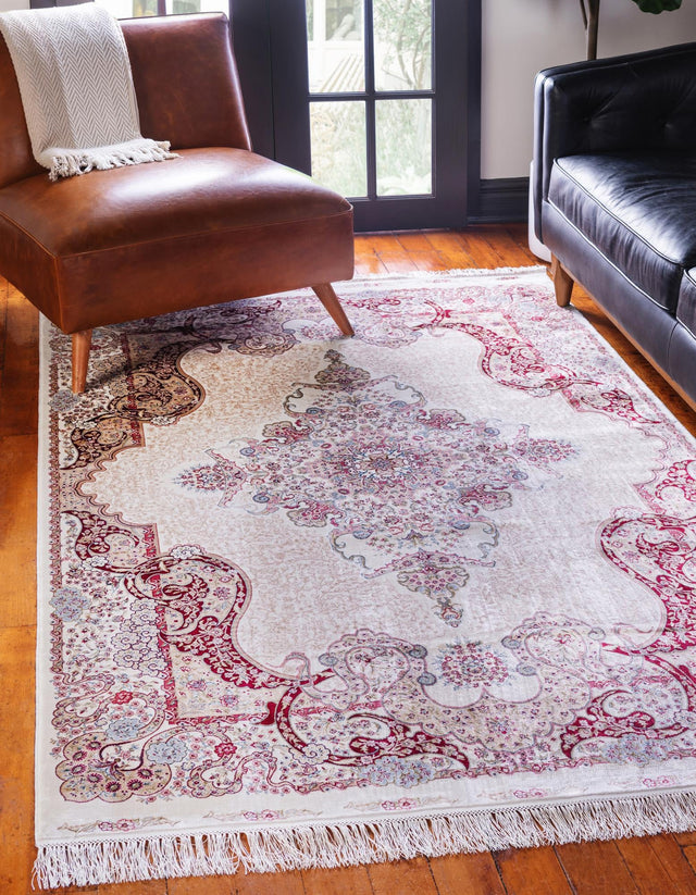 Cream 5' 1 x 7' 5 Qom Bamboo Silk Rectangle Area Rug 100% Bamboo Silk with Cotton Backing Luxury Traditional Design Carpet for Interior Design for Sale at Rug Engine