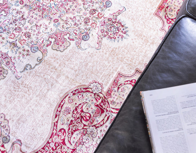 Cream 5' 1 x 7' 5 Qom Bamboo Silk Rectangle Area Rug 100% Bamboo Silk with Cotton Backing Luxury Traditional Design Carpet for Interior Design for Sale at Rug Engine