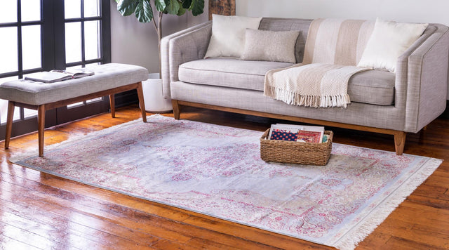 Light Blue 5' 1 x 7' 5 Qom Bamboo Silk Rectangle Area Rug 100% Bamboo Silk with Cotton Backing Luxury Traditional Design Carpet for Interior Design for Sale at Rug Engine