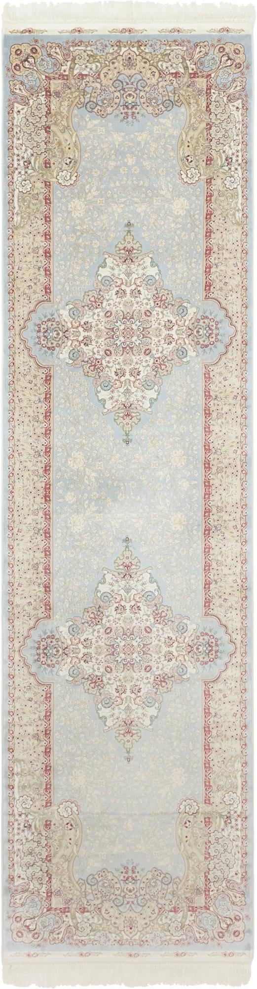 Light Blue 2' 7 x 9' 10 Qom Bamboo Silk Runner Area Rug 100% Bamboo Silk with Cotton Backing Luxury Traditional Design Carpet for Interior Design for Sale at Rug Engine