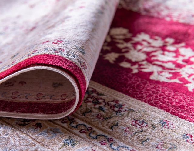 Red 2' 7 x 9' 10 Qom Bamboo Silk Runner Area Rug 100% Bamboo Silk with Cotton Backing Luxury Traditional Design Carpet for Interior Design for Sale at Rug Engine