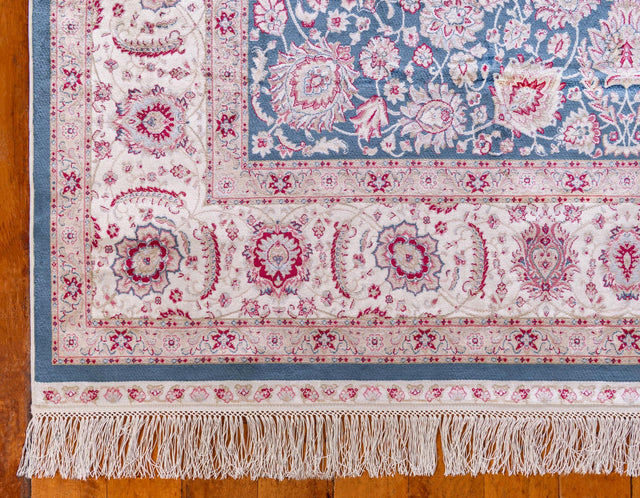Blue 6' 7 x 9' 10 Qom Bamboo Silk Rectangle Area Rug 100% Bamboo Silk with Cotton Backing Luxury Traditional Design Carpet for Interior Design for Sale at Rug Engine