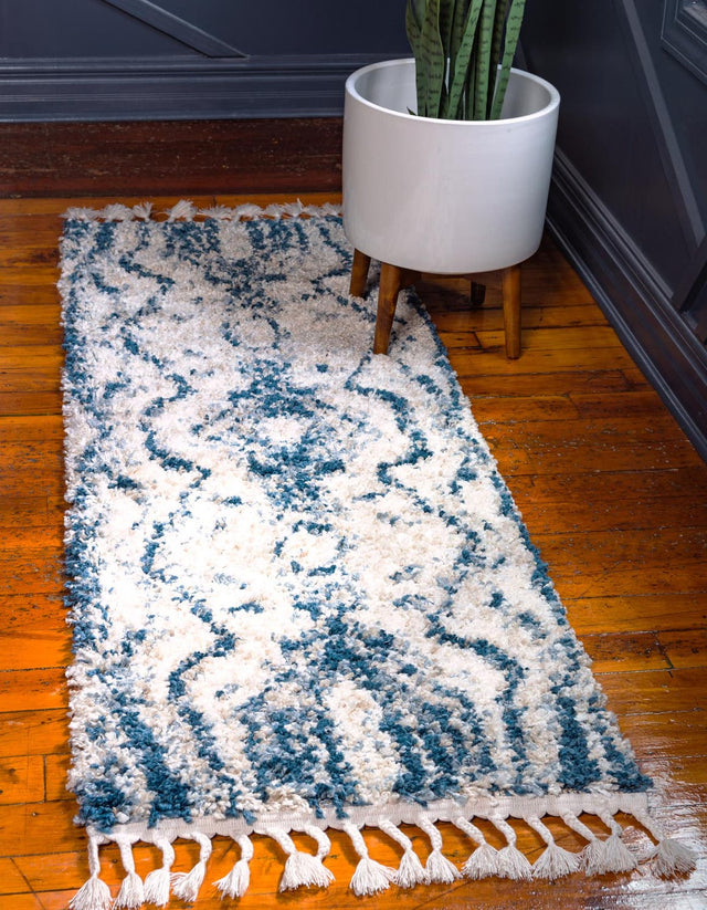 Blue 2' 7 x 8' 2 Hygge Shag Runner Area Rug Thick Soft Touch Fluffy & Plush Shaggy Pile 100% Polypropylene With Jute Backing Modern Carpet for Sale at Rug Engine