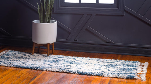 Blue 2' 7 x 8' 2 Hygge Shag Runner Area Rug Thick Soft Touch Fluffy & Plush Shaggy Pile 100% Polypropylene With Jute Backing Modern Carpet for Sale at Rug Engine