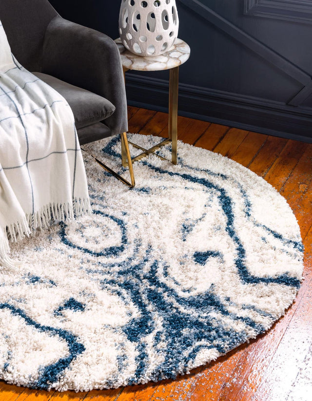 Blue 5' x 5' Hygge Shag Round Area Rug Thick Soft Touch Fluffy & Plush Shaggy Pile 100% Polypropylene With Jute Backing Modern Carpet for Sale at Rug Engine