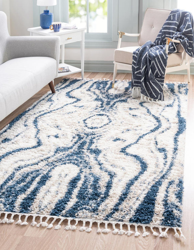 Blue 4' 1 x 6' 1 Hygge Shag Rectangle Area Rug Thick Soft Touch Fluffy & Plush Shaggy Pile 100% Polypropylene With Jute Backing Modern Carpet for Sale at Rug Engine