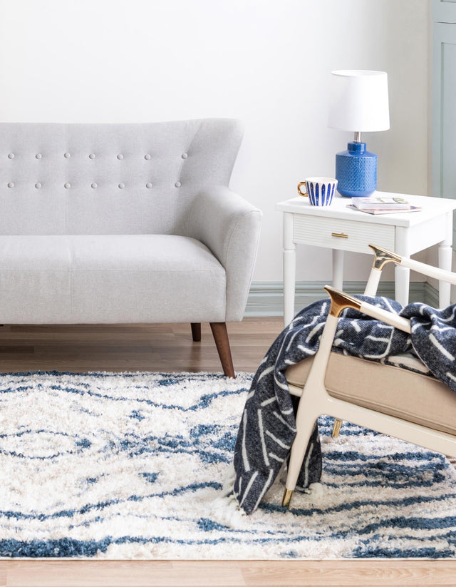 Blue 4' 1 x 6' 1 Hygge Shag Rectangle Area Rug Thick Soft Touch Fluffy & Plush Shaggy Pile 100% Polypropylene With Jute Backing Modern Carpet for Sale at Rug Engine