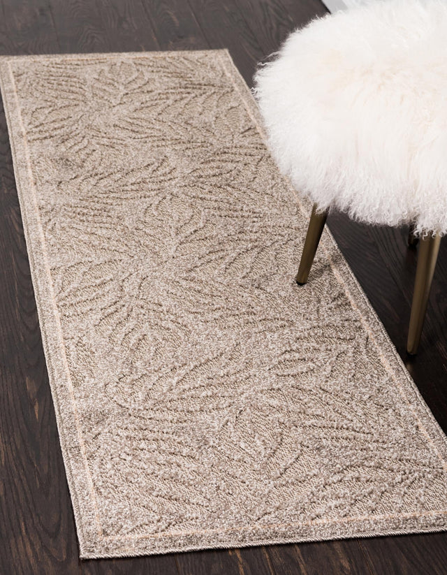 Gray 2' x 6' 1 Outdoor Botanical Runner Area Rug Weather Resistant for Patio, Deck, Terrace, Balcony, Porch Polypropylene Garden Floral Tropical Carpet for Sale at Rug Engine