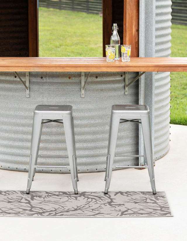 Light Gray 2' x 6' 1 Outdoor Botanical Runner Area Rug Weather Resistant for Patio, Deck, Terrace, Balcony, Porch Polypropylene Garden Floral Tropical Carpet for Sale at Rug Engine