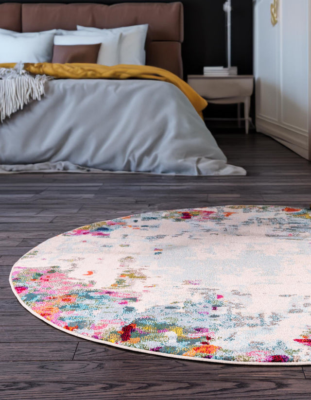 Multicolor 6' 1 x 6' 1 Chromatic Round Area Rug 100% Polypropylene With Cotton Backing Abstract Modern Colorful Carpet Mat for Home Decor & Interior Design for Sale at Rug Engine