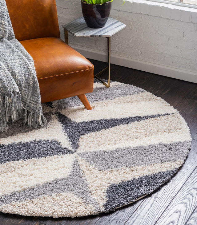 Gray 5' x 5' Hygge Shag Round Area Rug Thick Soft Touch Fluffy & Plush Shaggy Pile 100% Polypropylene With Jute Backing Modern Carpet for Sale at Rug Engine