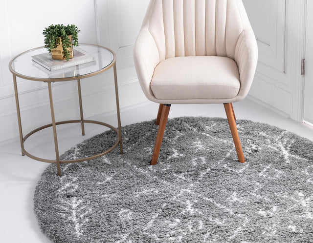 Gray 8' x 8' Rabat Shag Round Area Rug Thick Soft Touch Fluffy & Plush Shaggy Pile Durable Geometric Carpet for Luxury Interior Design for Sale at Rug Engine