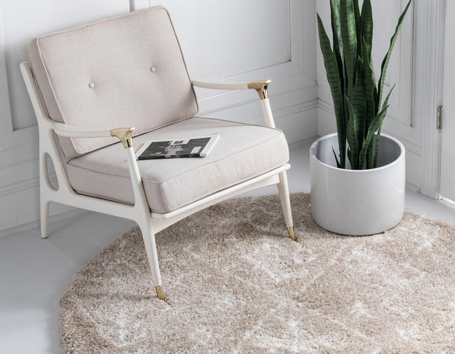 Taupe 8' x 8' Rabat Shag Round Area Rug Thick Soft Touch Fluffy & Plush Shaggy Pile Durable Geometric Carpet for Luxury Interior Design for Sale at Rug Engine