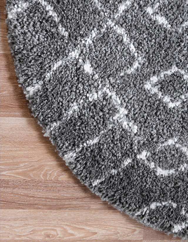 Gray 8' x 8' Rabat Shag Round Area Rug Thick Soft Touch Fluffy & Plush Shaggy Pile Durable Geometric Carpet for Luxury Interior Design for Sale at Rug Engine