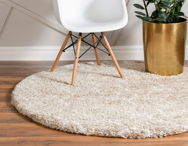 Taupe 6' 1 x 6' 1 Rabat Shag Round Area Rug Thick Soft Touch Fluffy & Plush Shaggy Pile Durable Geometric Carpet for Luxury Interior Design for Sale at Rug Engine