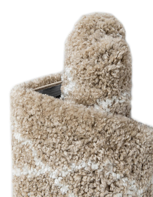 Taupe 6' 1 x 6' 1 Rabat Shag Round Area Rug Thick Soft Touch Fluffy & Plush Shaggy Pile Durable Geometric Carpet for Luxury Interior Design for Sale at Rug Engine