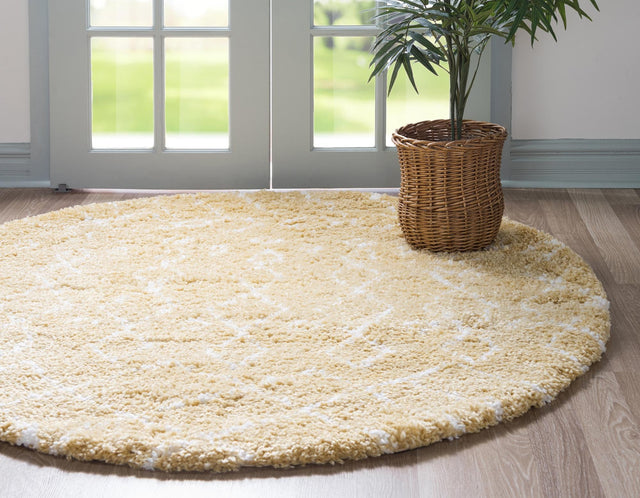 Yellow 8' x 8' Rabat Shag Round Area Rug Thick Soft Touch Fluffy & Plush Shaggy Pile Durable Geometric Carpet for Luxury Interior Design for Sale at Rug Engine