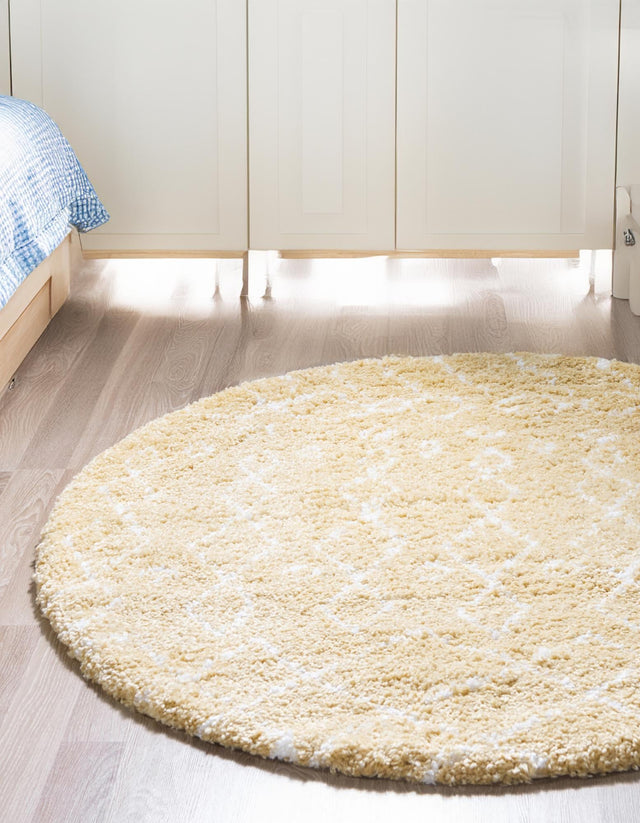 Yellow 8' x 8' Rabat Shag Round Area Rug Thick Soft Touch Fluffy & Plush Shaggy Pile Durable Geometric Carpet for Luxury Interior Design for Sale at Rug Engine