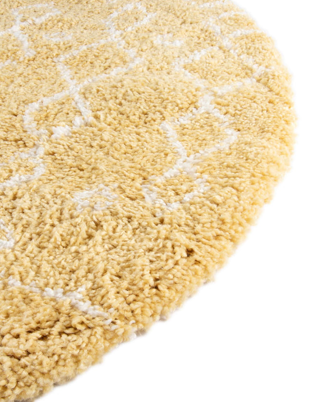 Yellow 8' x 8' Rabat Shag Round Area Rug Thick Soft Touch Fluffy & Plush Shaggy Pile Durable Geometric Carpet for Luxury Interior Design for Sale at Rug Engine
