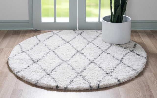 Pure Ivory 6' 1 x 6' 1 Rabat Shag Round Area Rug Thick Soft Touch Fluffy & Plush Shaggy Pile