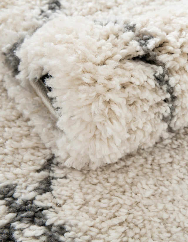 Pure Ivory 3' 3 x 3' 3 Rabat Shag Round Area Rug Thick Soft Touch Fluffy & Plush Shaggy Pile Durable Geometric Carpet for Luxury Interior Design for Sale at Rug Engine