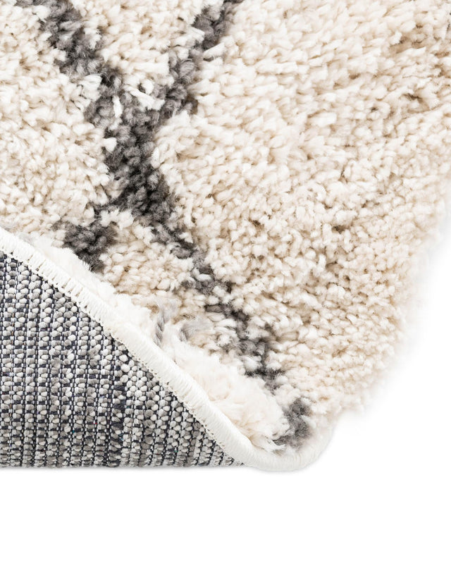 Pure Ivory 5' 3 x 5' 3 Rabat Shag Round Area Rug Thick Soft Touch Fluffy & Plush Shaggy Pile Durable Geometric Carpet for Luxury Interior Design for Sale at Rug Engine