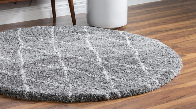 Gray 5' 3 x 5' 3 Rabat Shag Round Area Rug Thick Soft Touch Fluffy & Plush Shaggy Pile Durable Geometric Carpet for Luxury Interior Design for Sale at Rug Engine