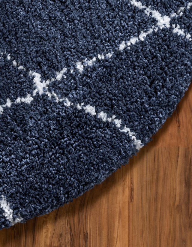Navy Blue 8' x 8' Rabat Shag Round Area Rug Thick Soft Touch Fluffy & Plush Shaggy Pile Durable Geometric Carpet for Luxury Interior Design for Sale at Rug Engine