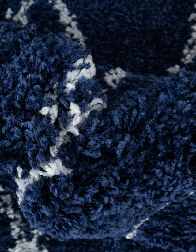 Navy Blue 8' x 8' Rabat Shag Round Area Rug Thick Soft Touch Fluffy & Plush Shaggy Pile Durable Geometric Carpet for Luxury Interior Design for Sale at Rug Engine